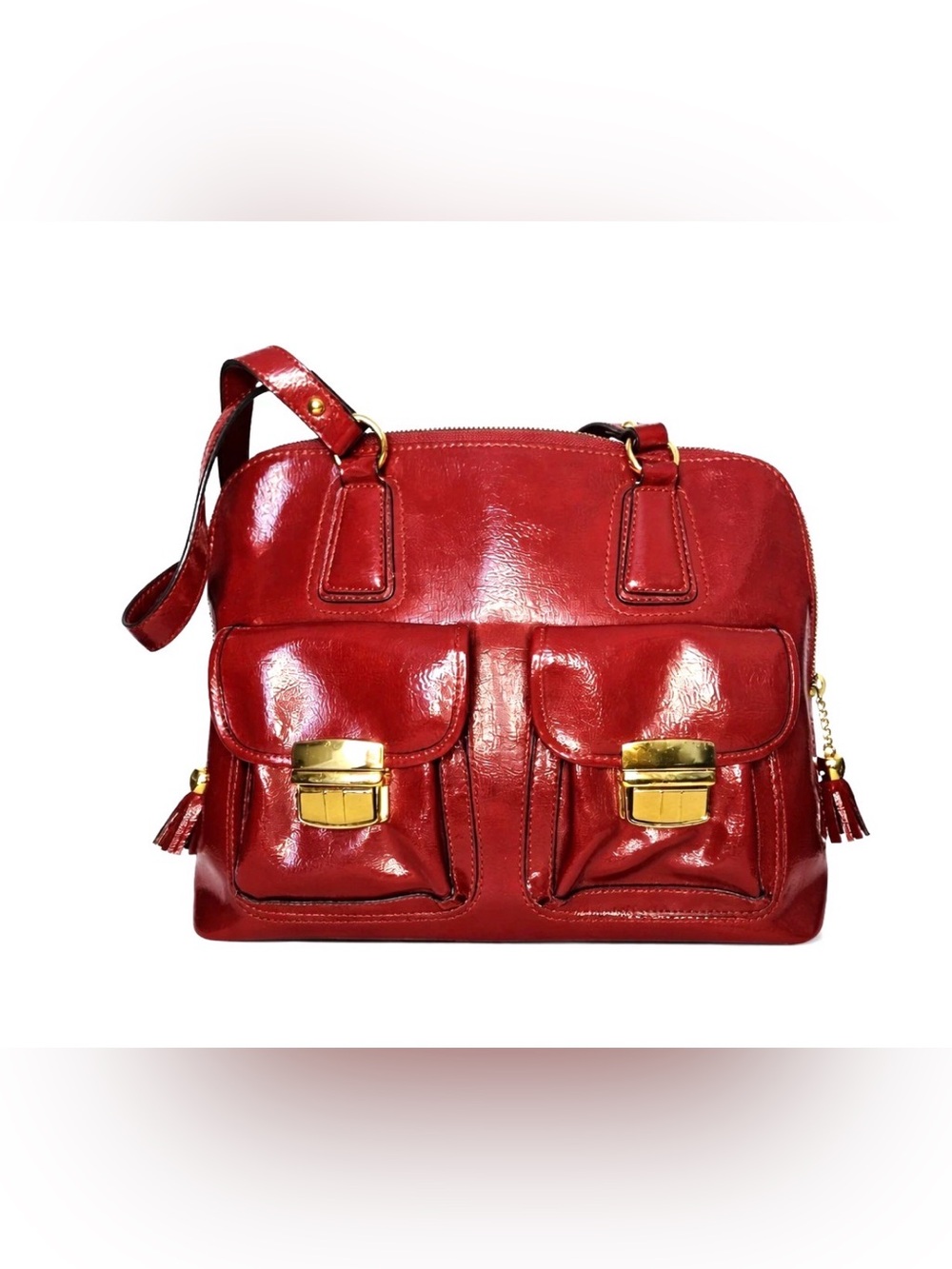 Franklin Covey Red Leather Shoulder Bag / Laptop bag with Gold Hardware